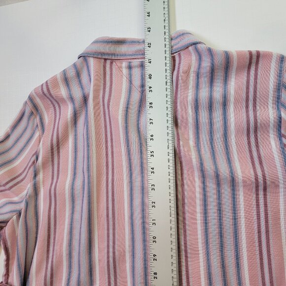 Tommy Hilfiger Pink Blue Striped Long Sleeve Shirtdress Belted sz 14 - Picture 7 of 11
